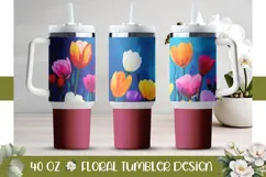 Art Tulips Tumbler Wrap Design, Floral 40 Oz Tumbler PNG Product Image 1