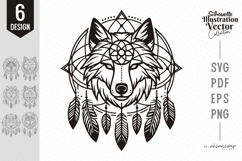Wolf Dreamcatcher Tribal Line Art Vector Product Image 1