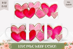 Pink Love Hearts Mug Wrap, Valentines Day Mug Template Product Image 1