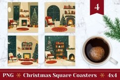 Cozy Christmas Square Coasters, Christmas Fireplace Coaster Product Image 1