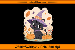 Halloween Witch Cat Sublimation Design PNG Product Image 1