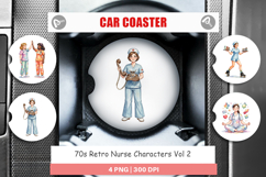 70s Retro Nurse Characters Car Coaster Product Image 1
