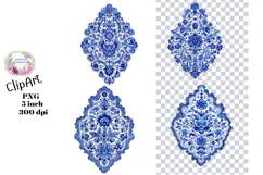 Blue Toile, Ephemera, PNG, Clipart, Junk Journal, flowers Product Image 1