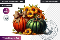 Floral Coquette Pumpkin and Daisy PNG with bow fall Clipart Product Image 1