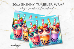Cute Kawaii Boba Bubble Tea Summer 20 oz Tumbler Wrap PNG Product Image 4