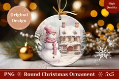 Christmas Round Ornament, Watercolor Snowman Ornament Product Image 1