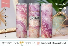 Pink Marble Tumbler Wrap Design, Choose Joy Tumbler Design Product Image 1