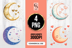 Golden and Pastel Crescent Moon Clipart Sublimation PNG Product Image 1