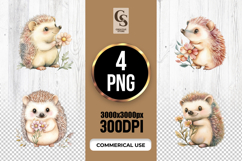 Cute Hedgehog Flower Clipart Sublimation PNG Product Image 1