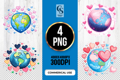 Cute Planet Earth Heart Love Globe Clipart Sublimation PNG Product Image 1
