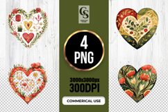 Folk Art Floral Heart Clipart Sublimation PNG Product Image 1