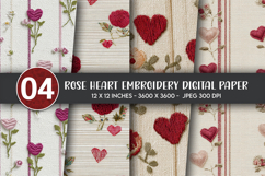 Rose Heart Embroidery Digital Paper Product Image 1