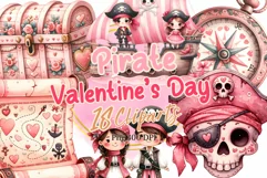 Couple Pirate in Valentine Watercolor Clipart Product Image 1