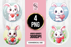 Cute Bunny Holding Hearts Clipart Sublimation PNG Product Image 1