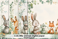 Cute little animals digital paper, background clipart Product Image 1