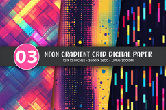 Neon Gradient Grid Digital Paper Product Image 1