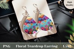 Art Flowers Teardrop Earrings PNG, Floral Earrings Template Product Image 1