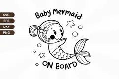 Baby mermaid on board SVG Design, Mermaid SVG Design Product Image 1