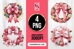 Rose Wreath Bow Clipart Sublimation PNG Product Image 1