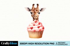 Giraffe Loves Cupcake Valentine Clipart Product Image 1