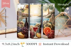 3D Wine Tumbler Wrap Design, 3D Summer Tumbler Design Product Image 1