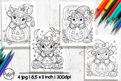 Cute Halloween highland cow coloring pages Product Image 1
