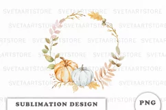 Watercolor Autumn Pumpkins wreath png Product Image 1