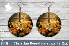 Floral Cross Round Earrings, Wooden Cross Earrings Design Product Image 1