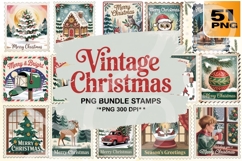 Vintage Christmas Stamp PNG Bundle 51 Product Image 1