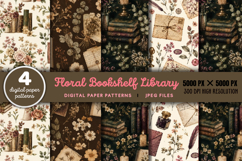 Floral Bookshelf Library Digital Pattern JPG Product Image 1