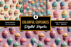 Colorful Cupcakes Pattern Digital Paper Product Image 1