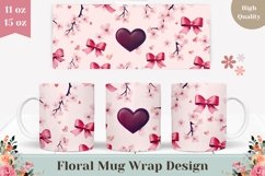 Cartoon Bows Mug Wrap Design, Floral Mug Template Product Image 1