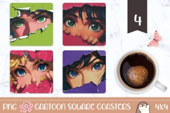 Anime Square Coasters, Anime Girl Square Coaster Template Product Image 1