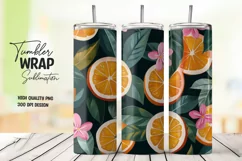Orange with Leaves and Flowers Tumbler Wrap Sublimation Product Image 1