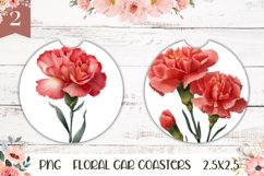Red Flowers Car Coasters, Floral Round Coaster Template Product Image 1