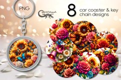 Butterfly &amp; sunflowers | Car coaster &amp; key chain sublimation Product Image 1