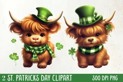 St Patricks Day Highland Cow Clipart, Highland Cow Clipart Product Image 1