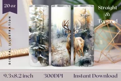Watercolor Christmas Tumbler Wrap, Winter Deer Sublimation Product Image 1