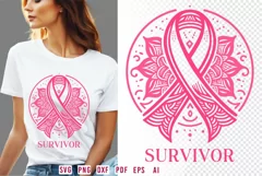 Mandala Pink Cancer Ribbon SVG I Breast Cancer Survivor SVG Product Image 1