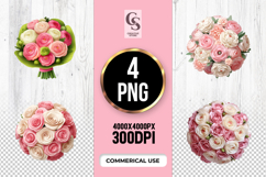 Pink and White Rose Wedding Bouquet Clipart Sublimation PNG Product Image 1