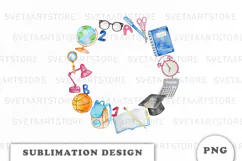Watercolor School Supplies Wreath png Product Image 1