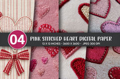 Pink Stitched Heart Digital Paper Product Image 1