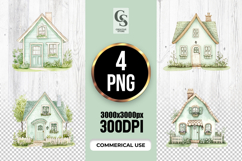 Pastel Green Cottage House Illustration Clipart Sublimation Product Image 1