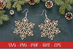 Christmas Snowflake Earring SVG |Laser Cut Files Product Image 2