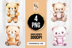 Cute Bear with Coffee Drink Clipart Sublimation PNG Product Image 1