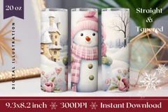 Watercolor Christmas Tumbler Wrap, Christmas Snowman PNG Product Image 1