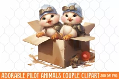 Adorable Pilot Animals Couple Clipart, Watercolor Animals Product Image 1