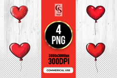 Glossy Hand Drawn Red Heart Balloon Clipart Sublimation PNG Product Image 1