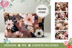 Boho Flowers Cosmetic Bag, Floral Cosmetic Bag Print Product Image 1