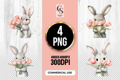 Cute Bunny With Tulips Clipart Sublimation PNG Product Image 1